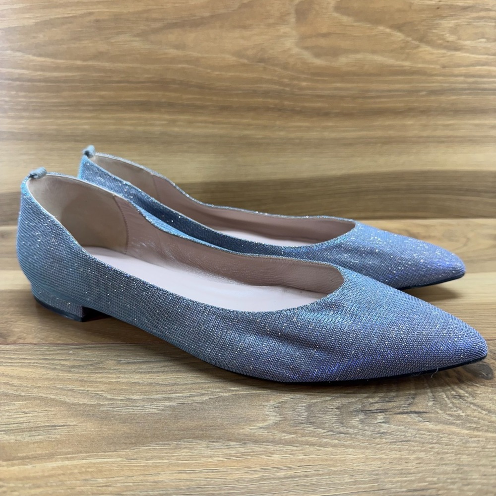 SJP Sarah Jessica Parker Flats Womens 9.5 EU 39.5 Blue Metallic Mesh Pointed Toe - Picture 2 of 11